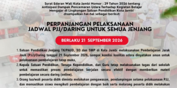 ISPU Masih Tinggi, Pemkot Jambi Perpanjang PJJ Pada 21 September 2026