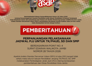Kualitas Udara Sangat Tidak Sehat, Pemkot Jambi Perpanjang PJJ Jenjang TK Hingga SMP